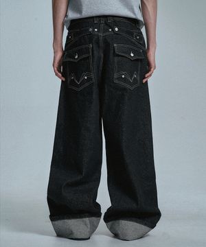 신치백 롤업 인디고 데님팬츠 - 블랙