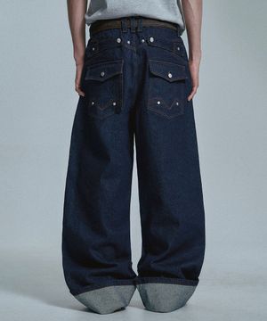신치백 롤업 인디고 데님팬츠 - 네이비