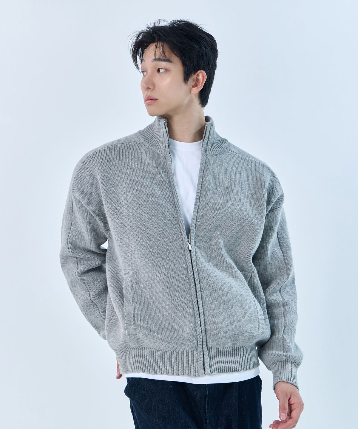 나인제트(NINEZ) 크롭 니트 오픈 집업 (2color)