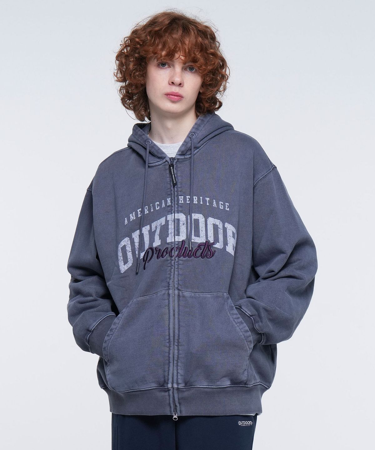 아웃도어 프로덕츠(OUTDOOR PRODUCTS) LETTERING LOGO ZIP-UP HOODIE (BLUE)