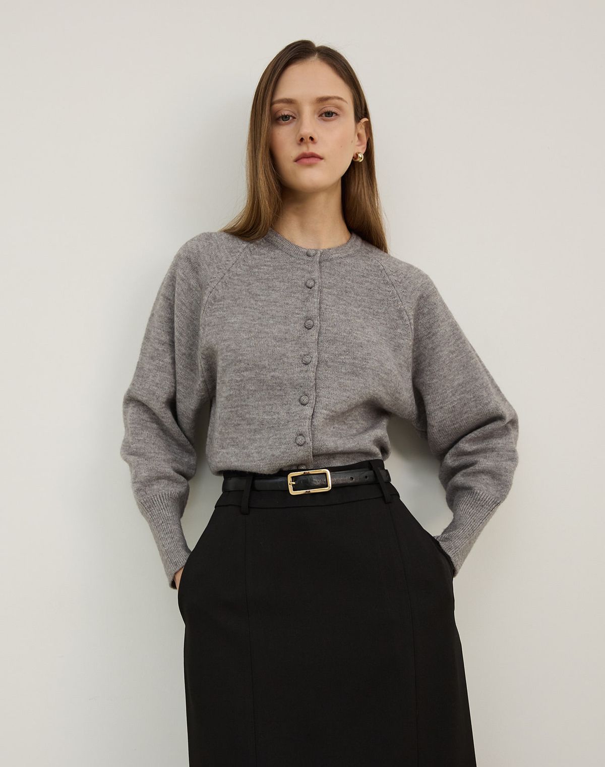 지에마르(GIEMAR) BALLOON SLEEVE CARDIGAN GRAY 벌룬 슬리브 가디건 그레이