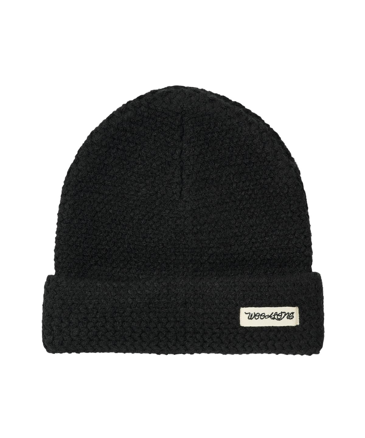 우알롱(WOOALONG) Folded Label Knit Beanie - BLACK