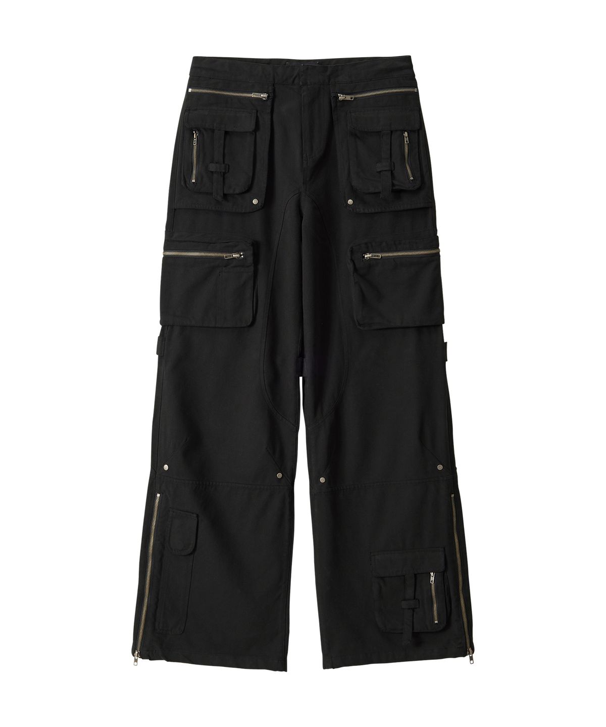 우알롱(WOOALONG) Lowrise Washed Curve Cargo Pants - BLACK