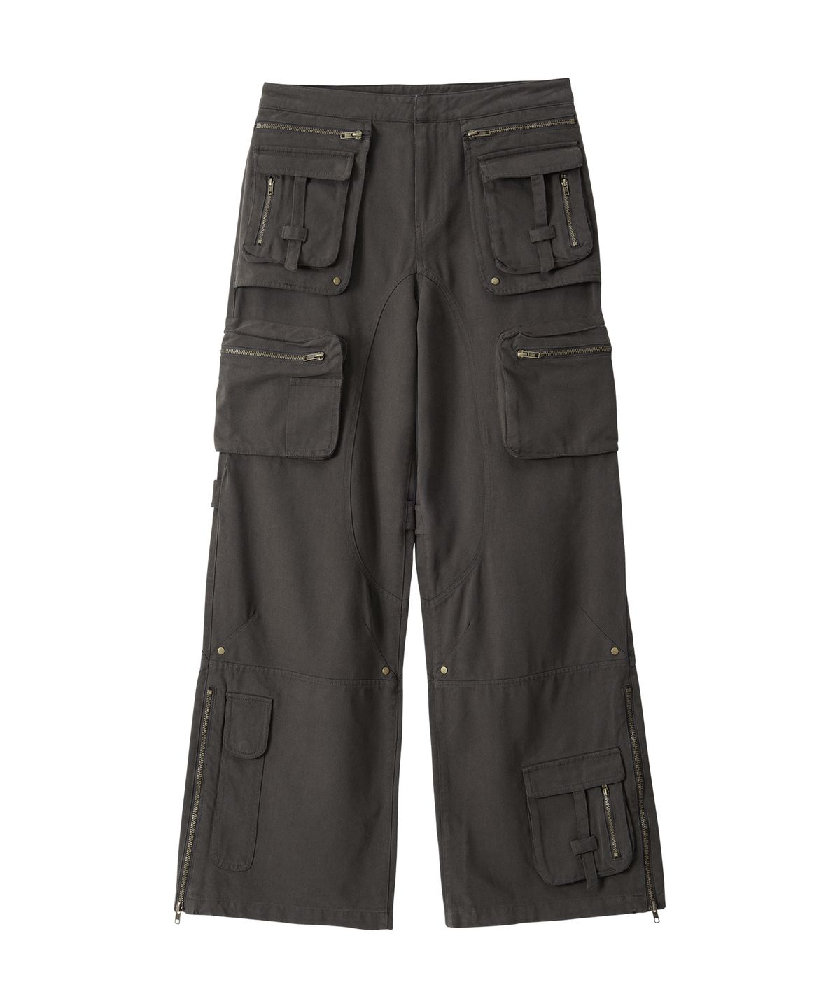 우알롱(WOOALONG) Lowrise Washed Curve Cargo Pants - KHAKI