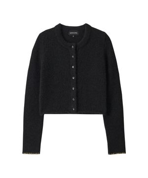 Contrast Stitch Crop Cardigan - BLACK
