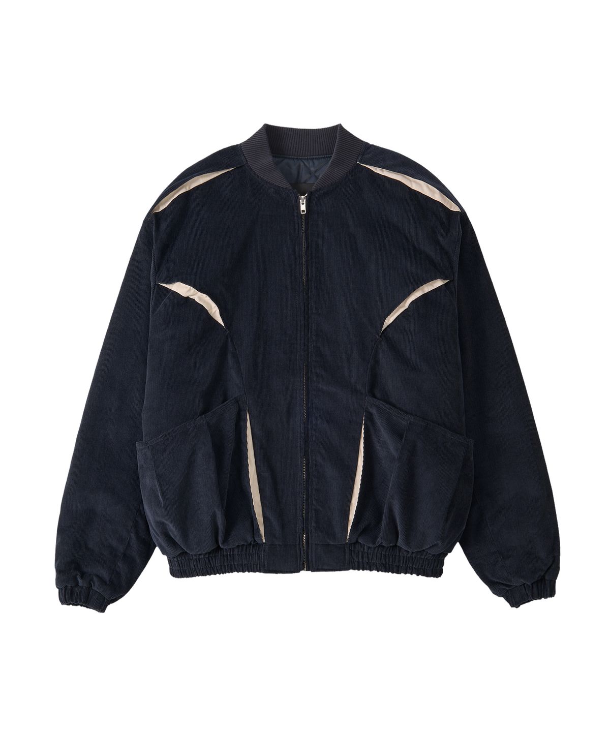 우알롱(WOOALONG) Corduroy Contrast Quilted Blouson - NAVY