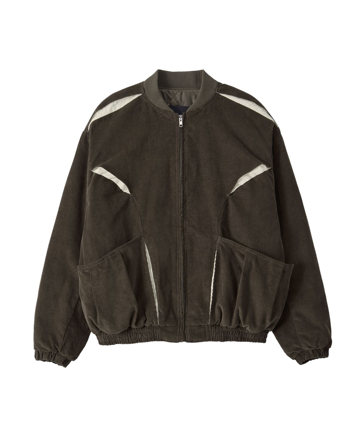 우알롱(WOOALONG) Corduroy Contrast Quilted Blouson - BROWN
