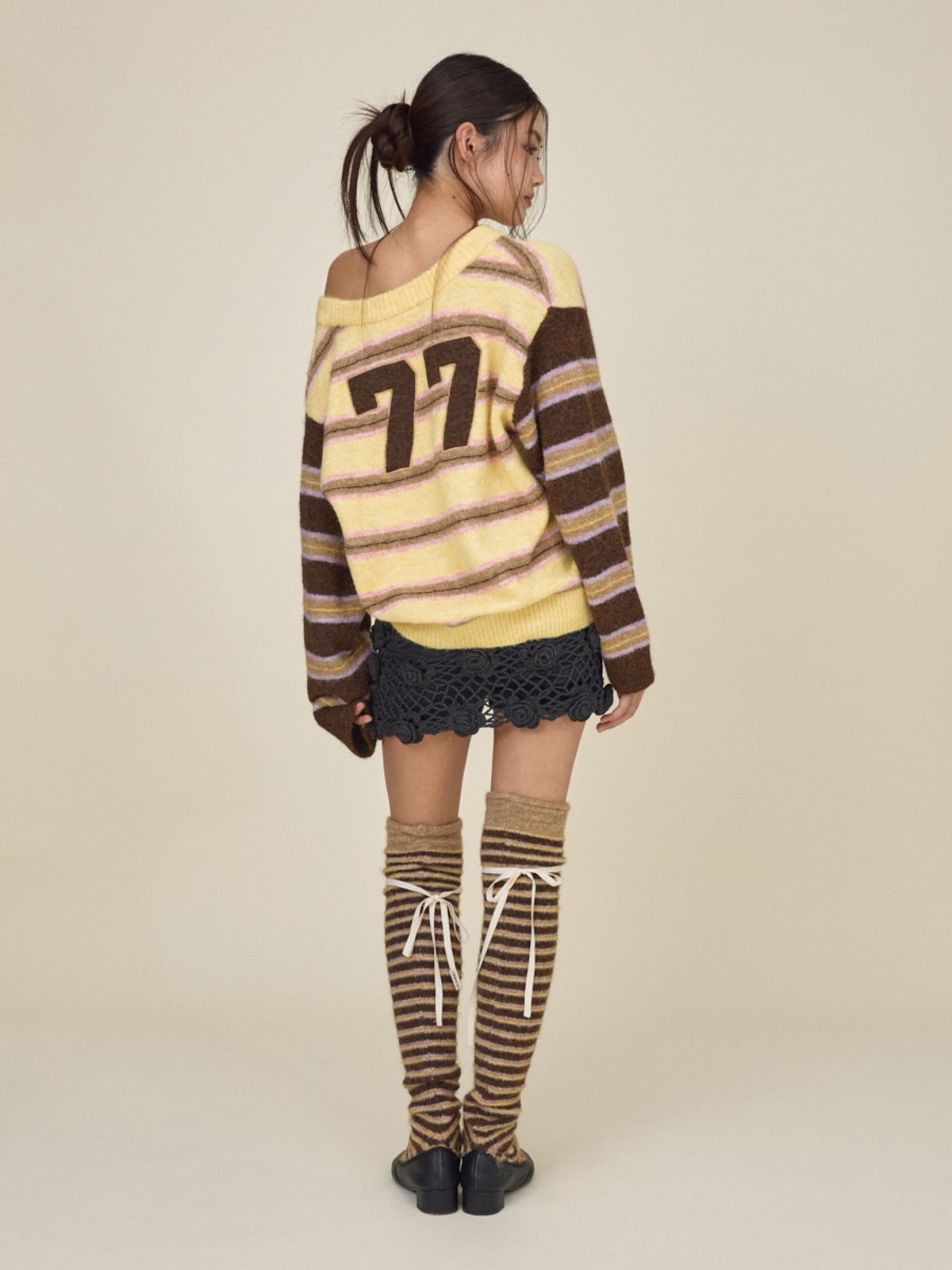 글로니(GLOWNY) SUNDAE STRIPE KNIT WARMER (BROWN)