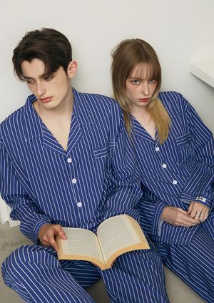 [2PACK] 클래식 블루 커플 파자마 잠옷 세트