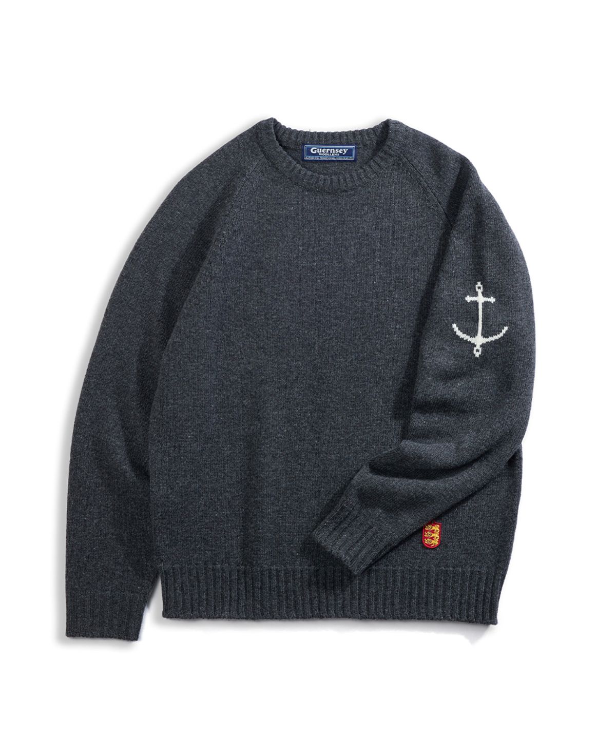 건지 울른스(Guernsey Woollens) 슈퍼파인 메리노울 나그랑 스웨터 - 차콜