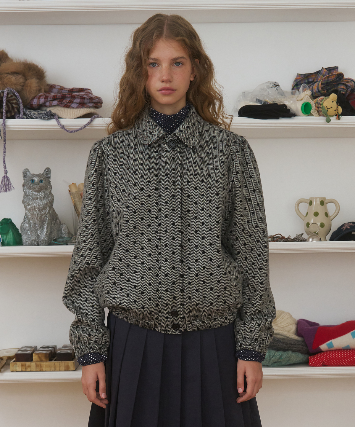 펀프롬펀(FUNFROMFUN) Dotted Herringbone Jacket, Black