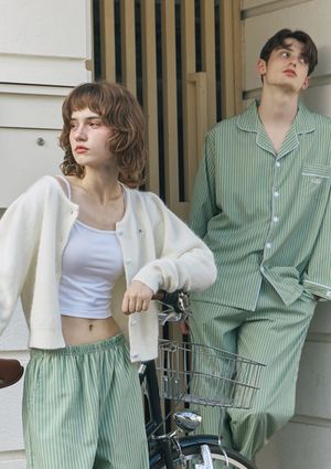 [2PACK] 클래식 모스 커플 파자마 잠옷 세트