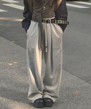 [우먼] 사이드 절개 디테일 와이드 팬츠 [그레이/그레이기모]