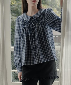 체크 리본 블라우스