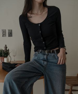 레이스 리브 가디건_블랙