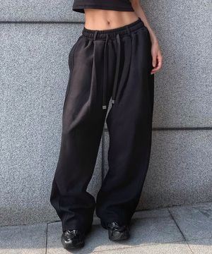 [우먼] 사이드 절개 디테일 와이드 팬츠 [블랙/블랙기모]