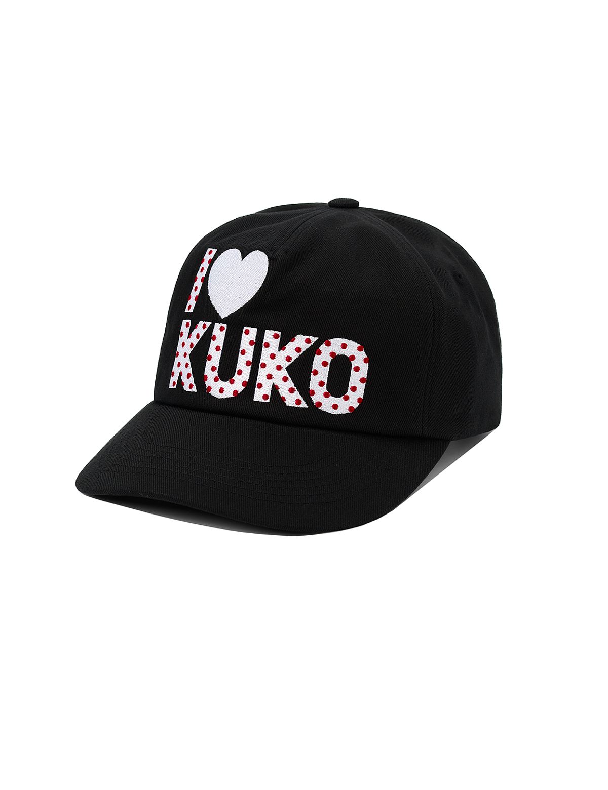 쿠코(KUKO) 아이러브쿠코 도트 5패널 캡_블랙 레드