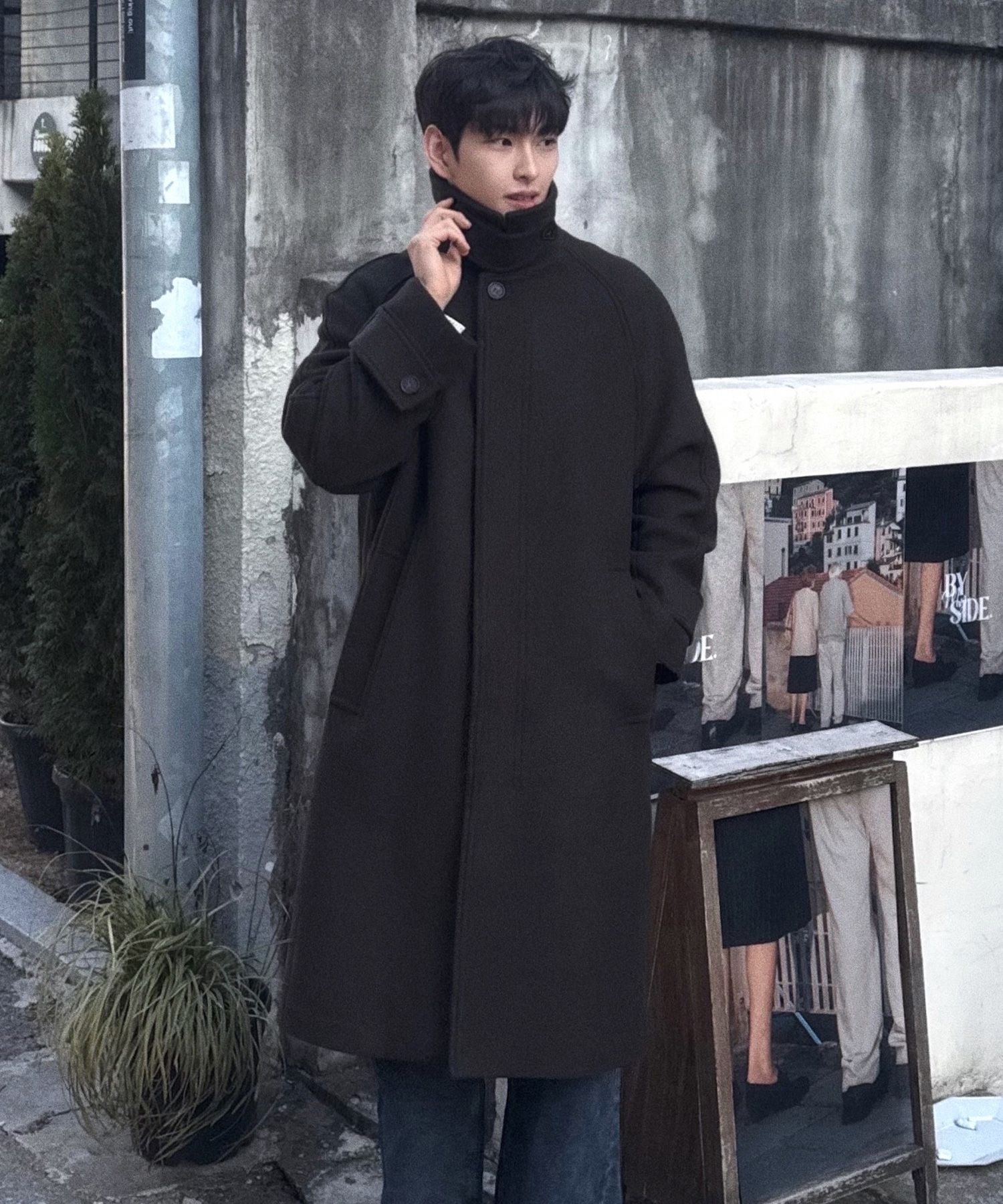 MUSINSA | MINDBRIDGE [ON] Wool Blend Balmacaan Oversized Long Coat