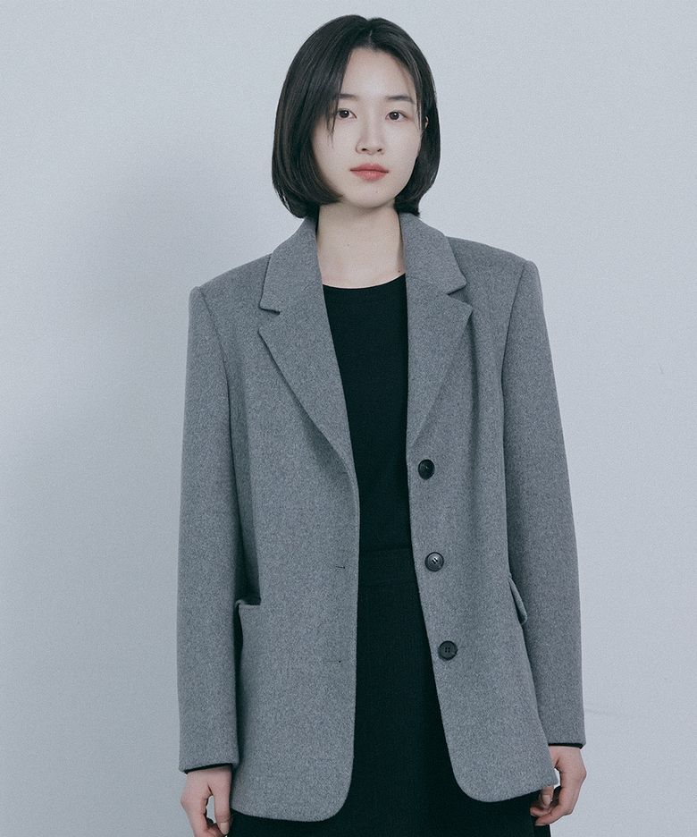 [W]울 혼방 솔리드 싱글 자켓