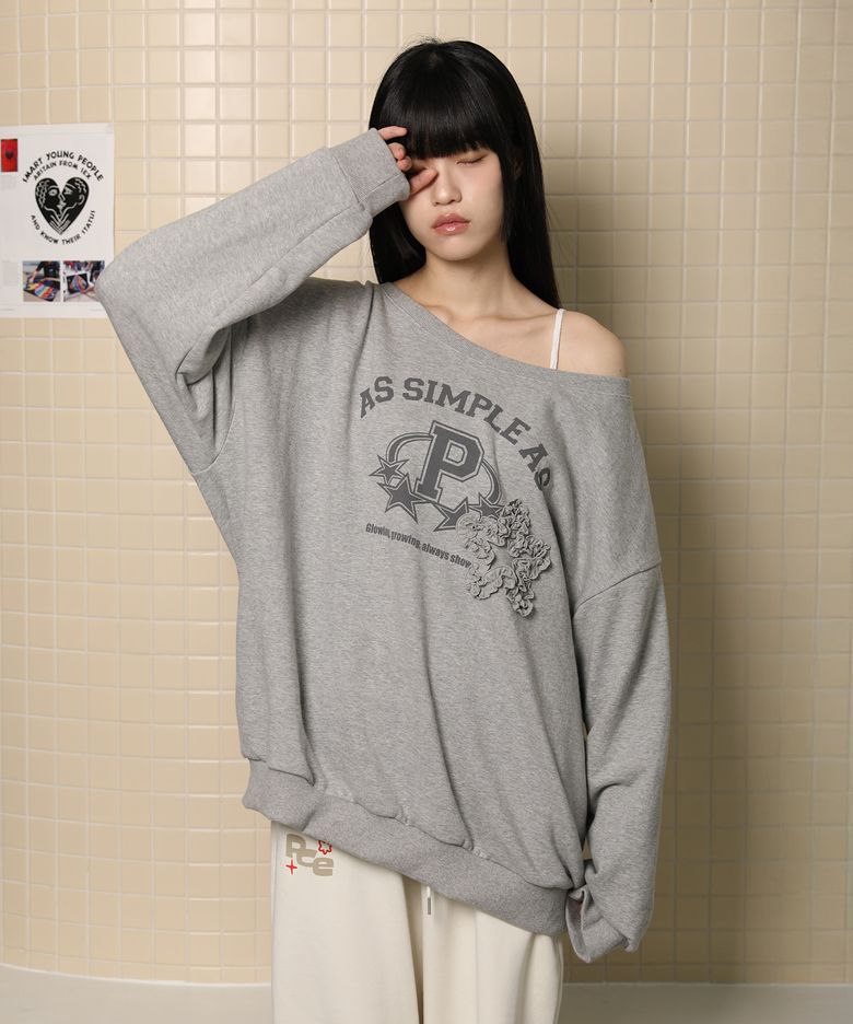 ASAP FRILL OFF-SHOULDER SWEATSHIRTS (GREY)