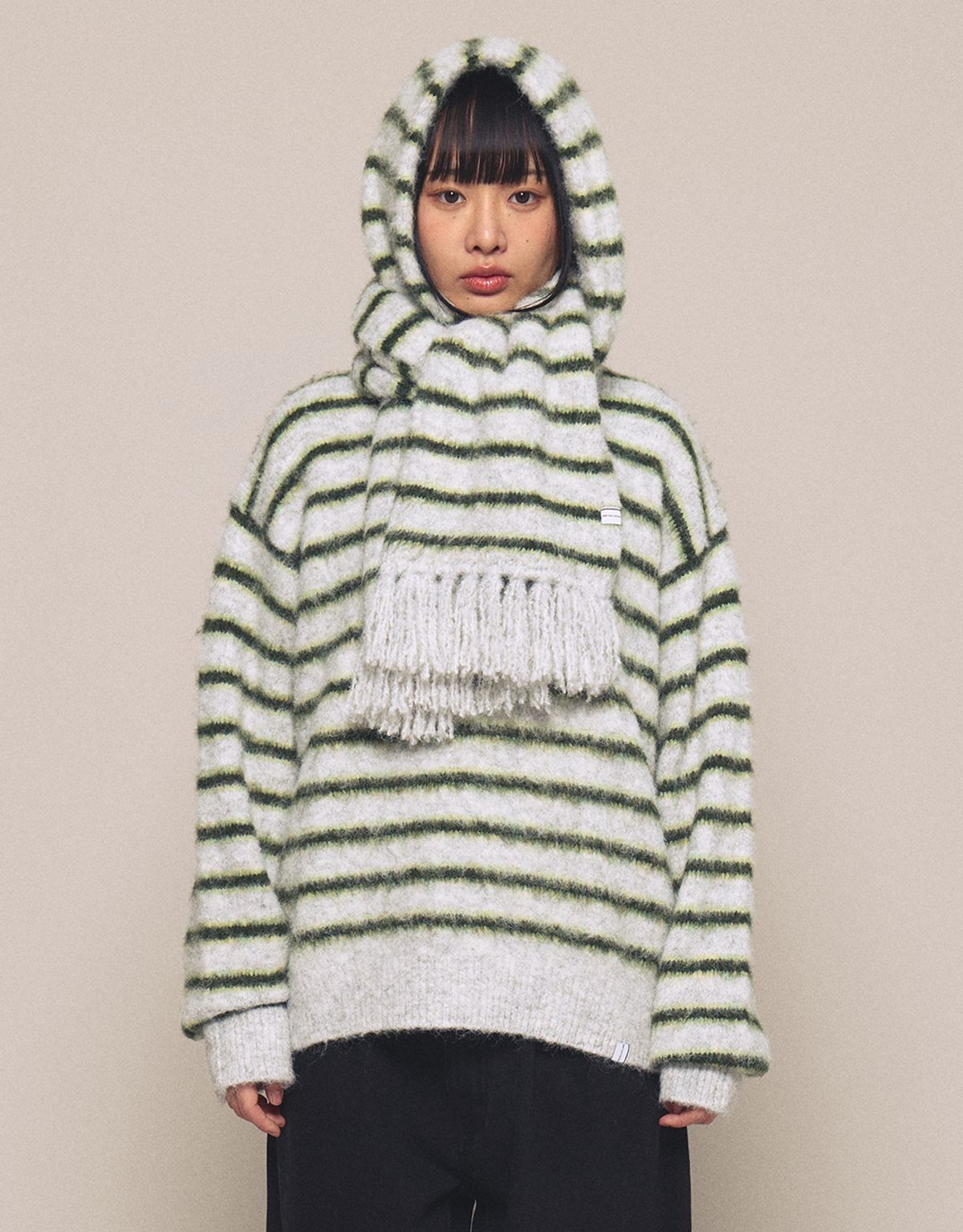엠엠엘지(MMLG) [Mmlg] HAIRLY STRIPE KNIT MUFFLER (GREY)