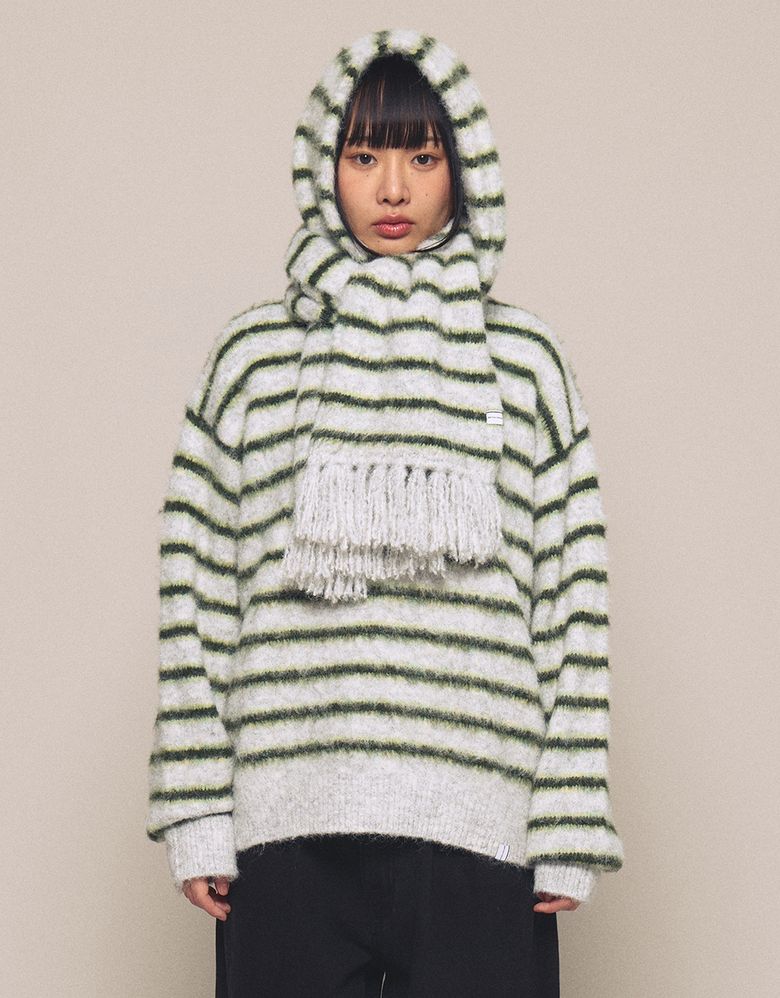 [Mmlg] HAIRLY STRIPE KNIT MUFFLER (GREY)