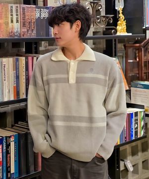 헤어리 스트라이프 카라 니트(그레이)