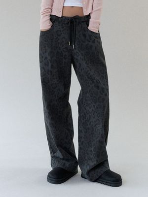 레오파드 코튼 팬츠 (차콜)