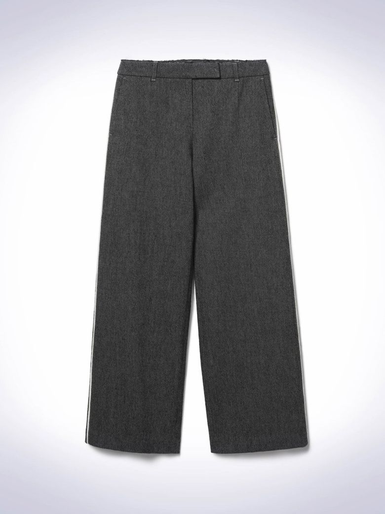 COTTON WOOL WIDE PANTS DARK GREY