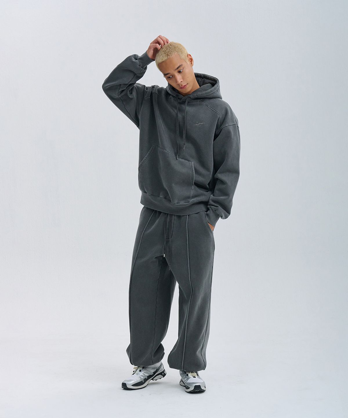나인제트(NINEZ) [SET] 피그먼트 래글런 후드티 셋업 (2color) ANZHD01 ANZLPT03
