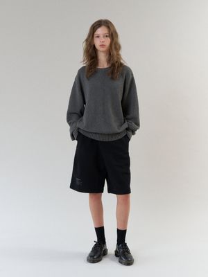 오버사이즈 부클 라운드 니트 (차콜)