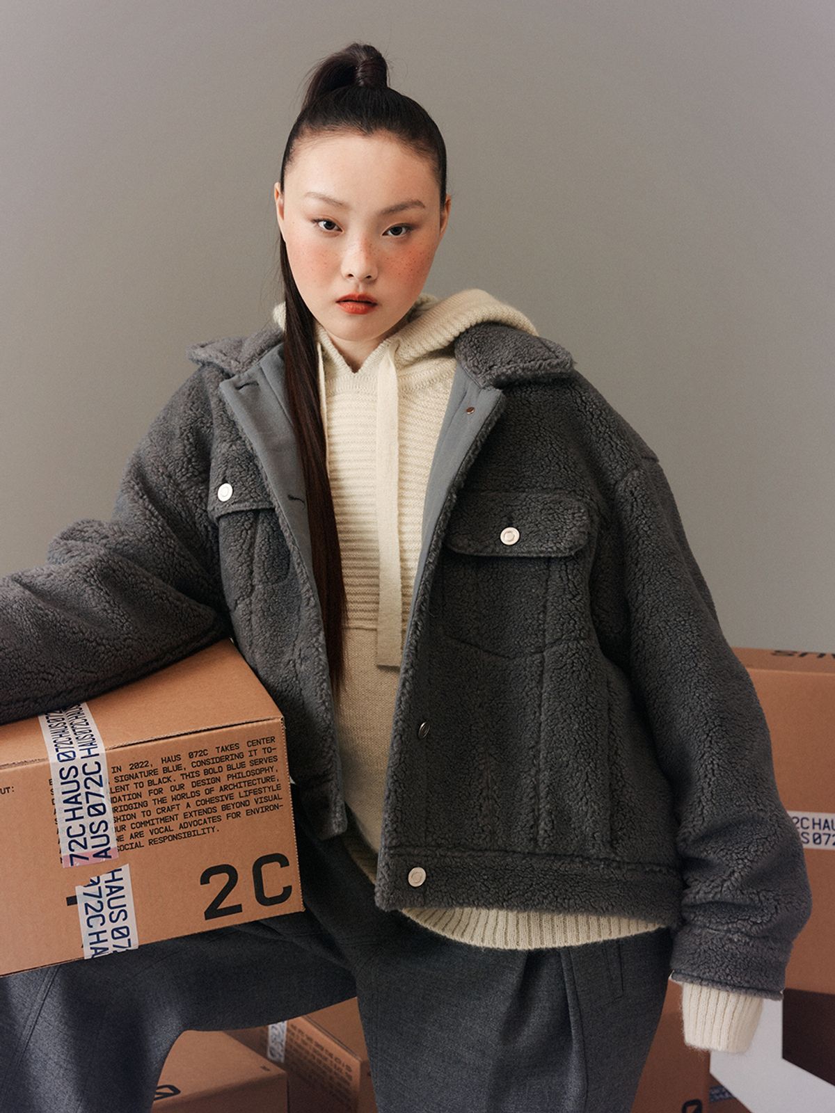 하우스공칠이씨(HAUS072C) POCKET FLEECE JACKET DARK GREY