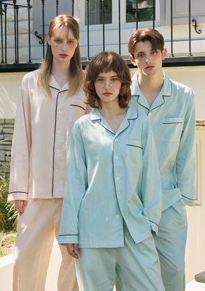 [2PACK] 브리즈 라인 면 커플 파자마 잠옷 세트