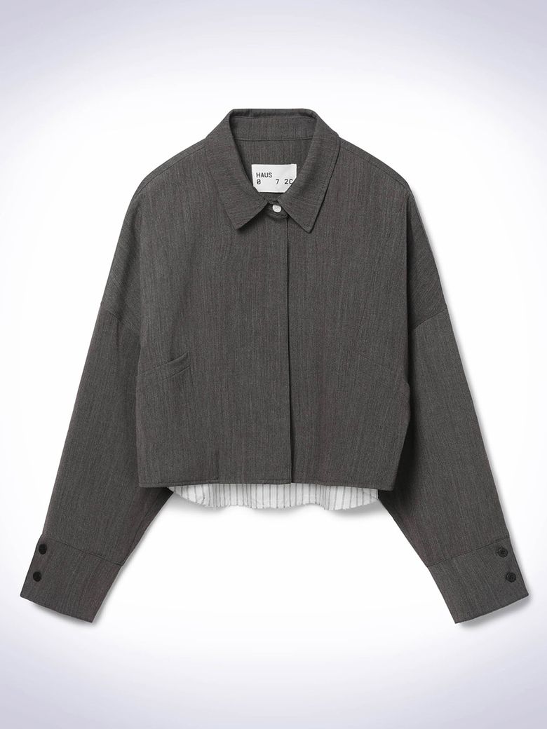WOOL MIX CROP JACKET BROWN