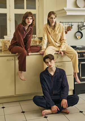 [2PACK] 미드나잇 프렌치 면 커플 파자마 잠옷 세트