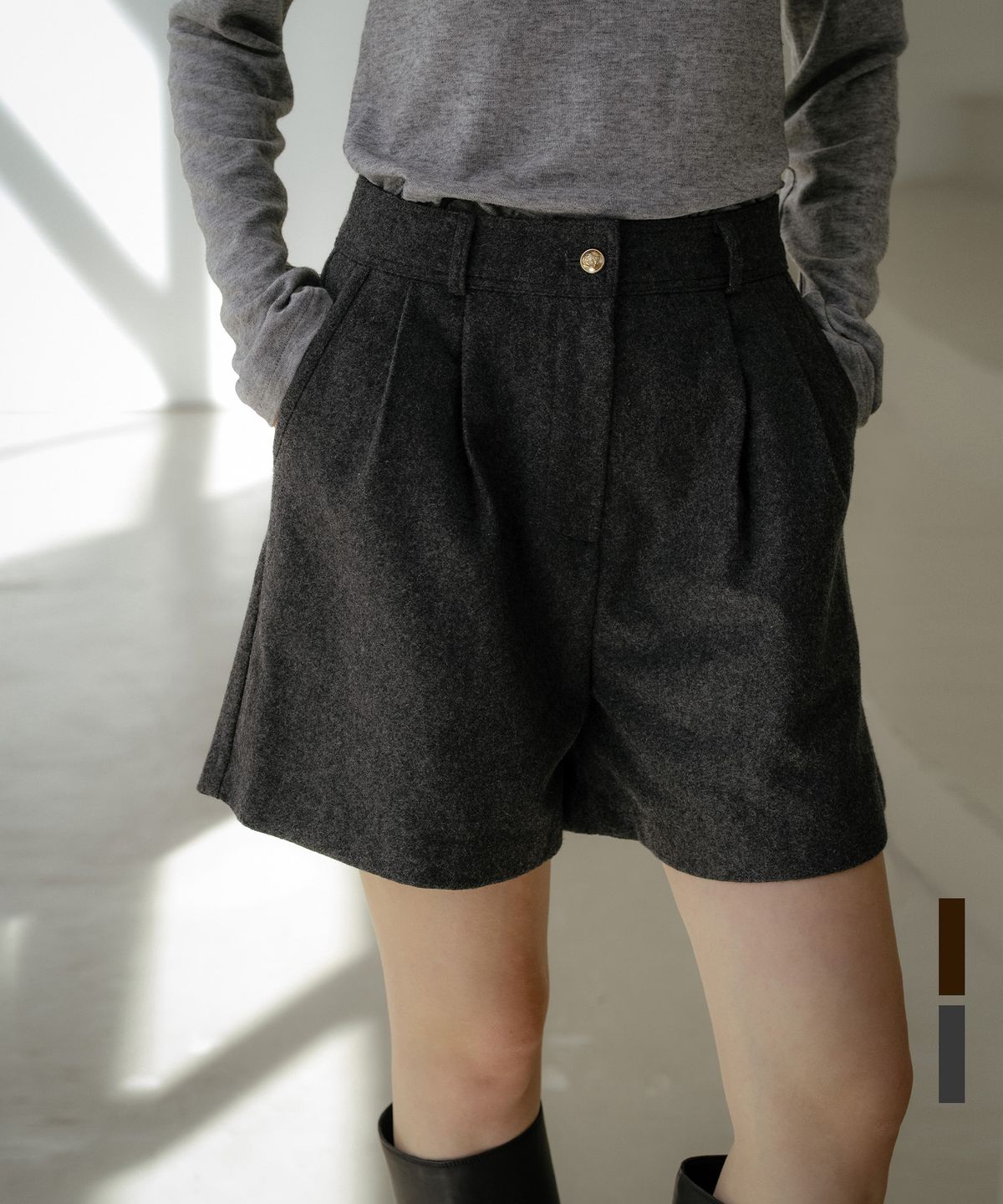 노운베러(KNOWNBETTER) Wool blend two-tuck short [KNFW04PT02]_[2color]