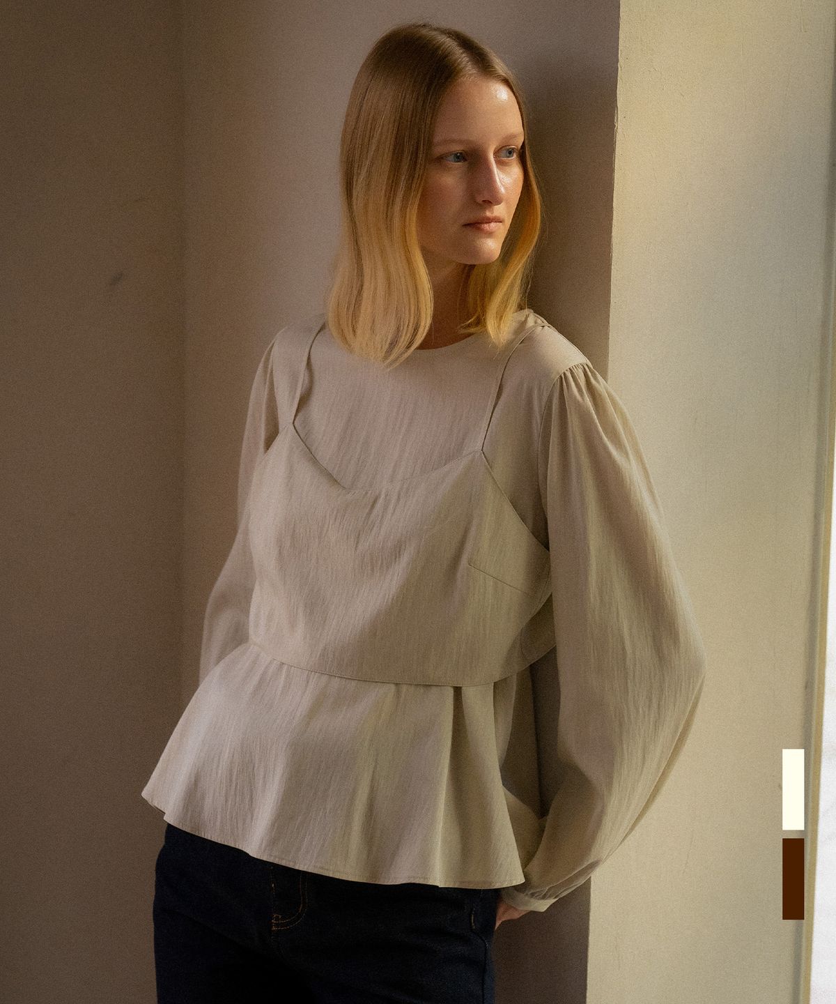 노운베러(KNOWNBETTER) Natural wrinkle bustier-blouse set [KNFW04BL01]_[2color]
