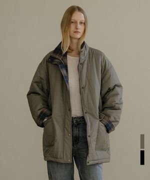 Check pointed high-neck puffer coat [KNFW04CT09]_[2color]