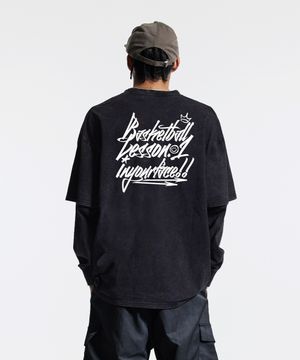 레슨 원 피그먼트 페이크 이중 레이어드 롱슬리브 블랙