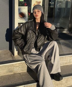 9213 워싱 레더 자켓 (BLACK)