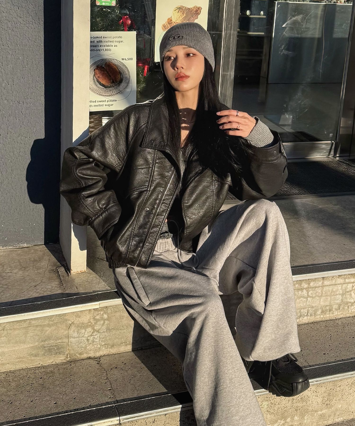 MUSINSA公式 | LADY VOLUME 9213 ウォッシングレザージャケット (ブラック)