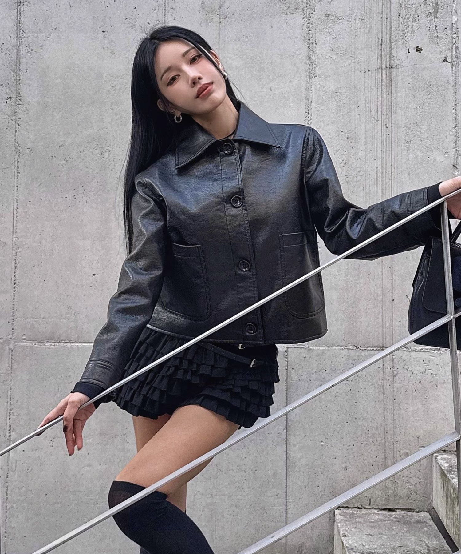 MUSINSA | LADY VOLUME 9215 Leather Jacket (BLACK)