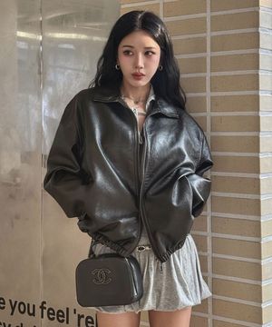 9216 워싱 레더 점퍼 (BLACK)