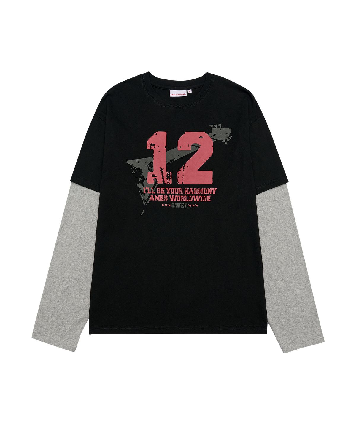 아메스 월드와이드(AMES-WORLDWIDE) QWER NUMBERING LAYERED LS TEE BLACK