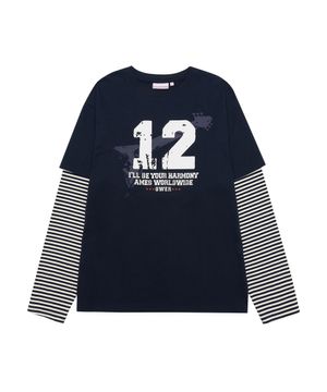 QWER NUMBERING LAYERED LS TEE NAVY