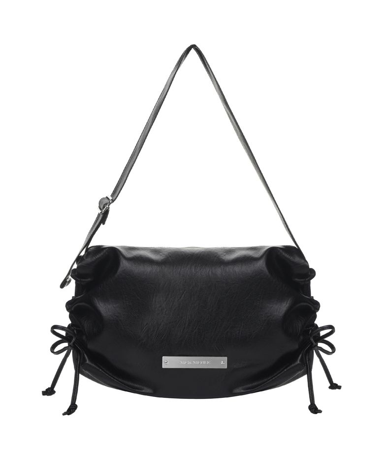 CRYSTAL SHIRRING SQUARE SHOULDER BAG_BLACK