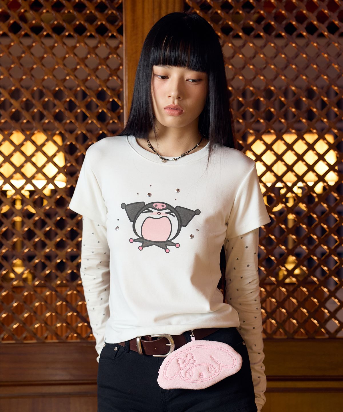 라티젠(LARTIGENT) KUROMI CRYBABY LAYERED T-SHIRT(WHITE)