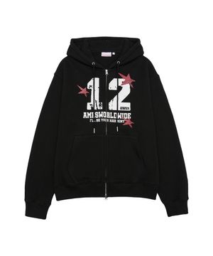 QWER NUMBERING HOODIE ZIP-UP BLACK