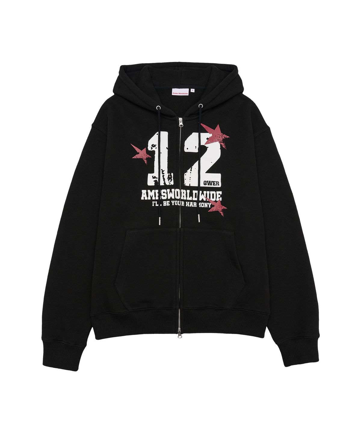 아메스 월드와이드(AMES-WORLDWIDE) QWER NUMBERING HOODIE ZIP-UP BLACK