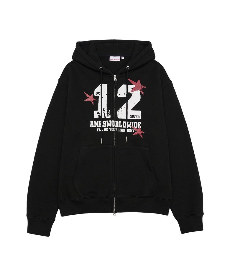 QWER NUMBERING HOODIE ZIP-UP BLACK